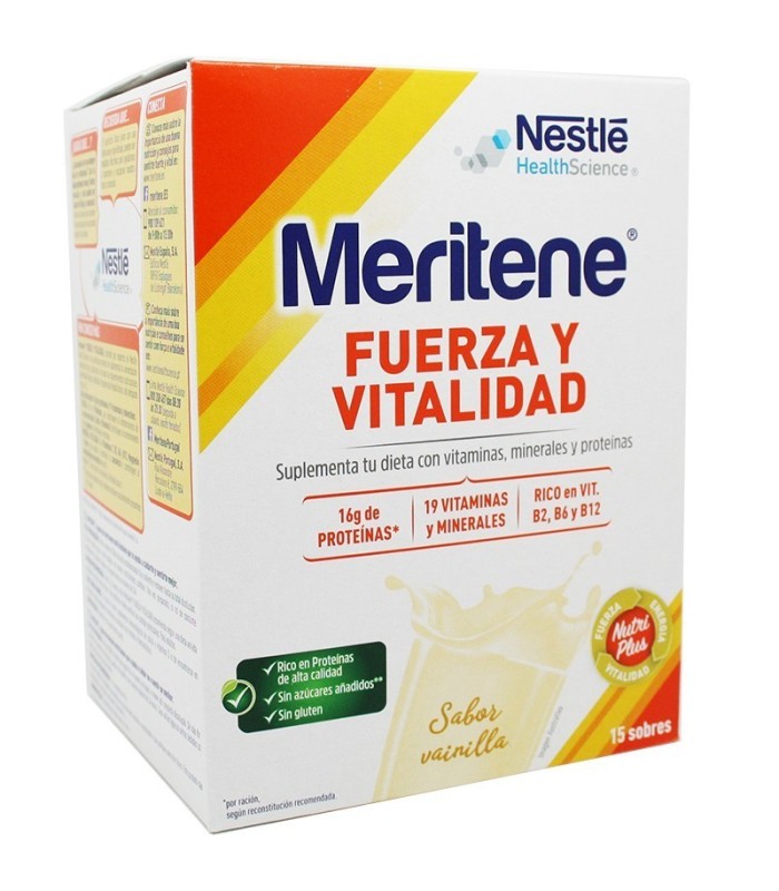 MERITENE BEBIDA SOLUBLE A BASE DE PROTEÍNAS LÁCTEAS ENRIQUECIDAS SABOR VAINILLA 15 SOBRES