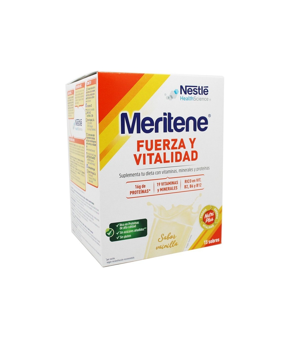 MERITENE BEBIDA SOLUBLE A BASE DE PROTEÍNAS LÁCTEAS ENRIQUECIDAS SABOR  VAINILLA 15 SOBRES