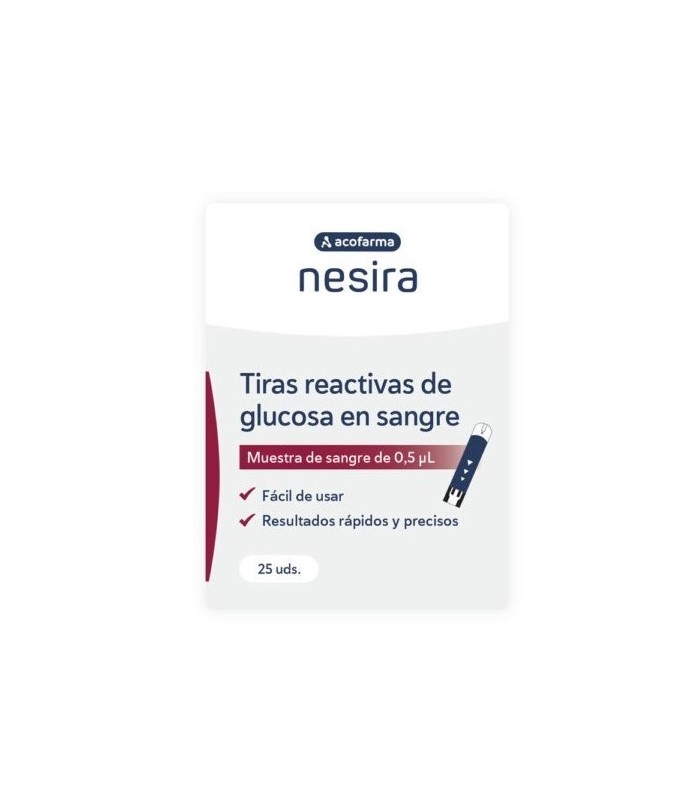 TIRAS REACTIVAS DE GLUCOSA EN SANGRE ACOFARMA NESIRA 25 UNIDADES