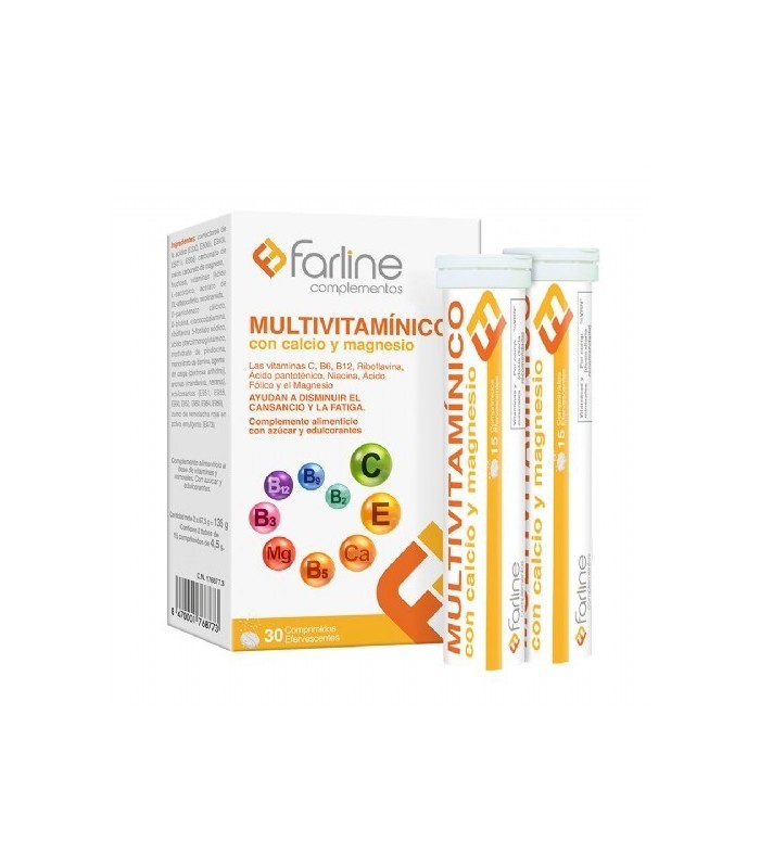 MULTIVITAMÍNICO FARLINE CON CALCIO Y MAGNESIO 30 COMPRIMIDOS EFERVESCENTES