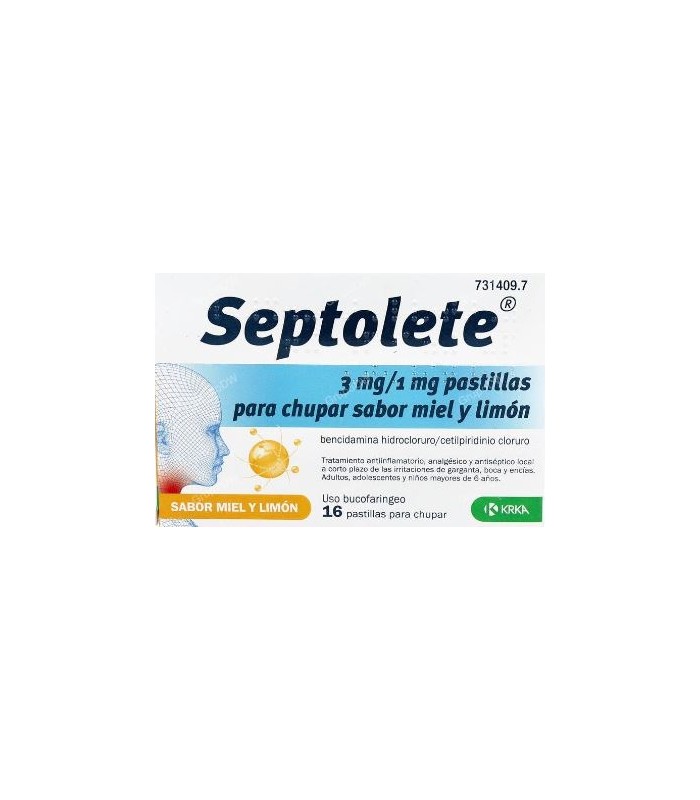 SEPTOLETE 3 MG/ 1MG 16 PASTILLAS PARA CHUPAR MIEL Y LIMÓN