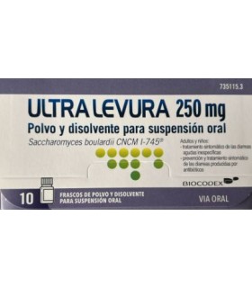 ULTRA LEVURA 250 MG POLVO Y DISOLVENTE PARA SUSPENSIÓN ORAL 10 FRASCOS