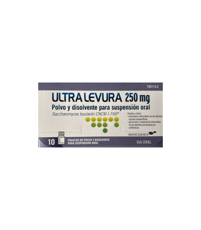 ULTRA LEVURA 250 MG POLVO Y DISOLVENTE PARA SUSPENSIÓN ORAL 10 FRASCOS