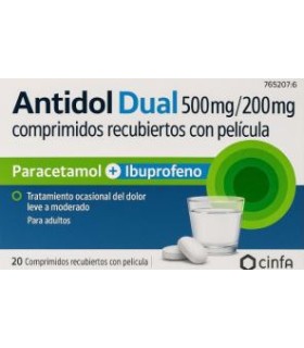 AntidolDual 500 mg/200 mg 20 comprimidos con paracetamol e ibuprofeno para aliviar el dolor y la inflamación